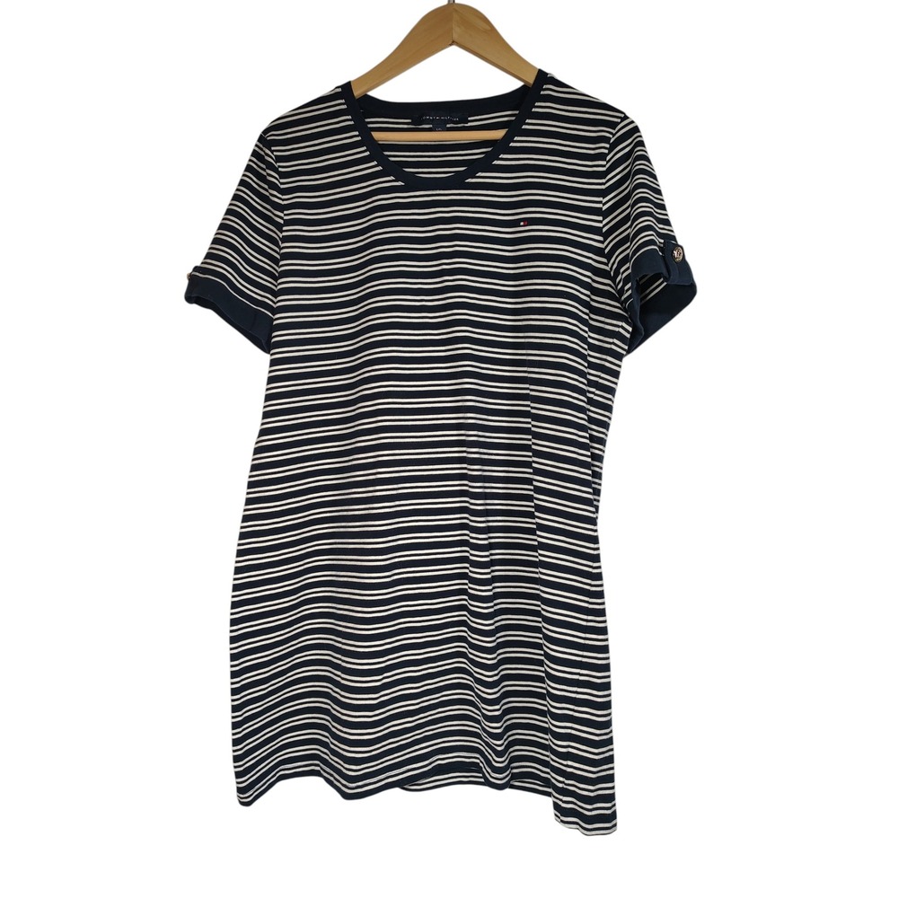 Tommy Hilfiger Women's Striped T Shirt Dress Navy White Casual‎ Size L